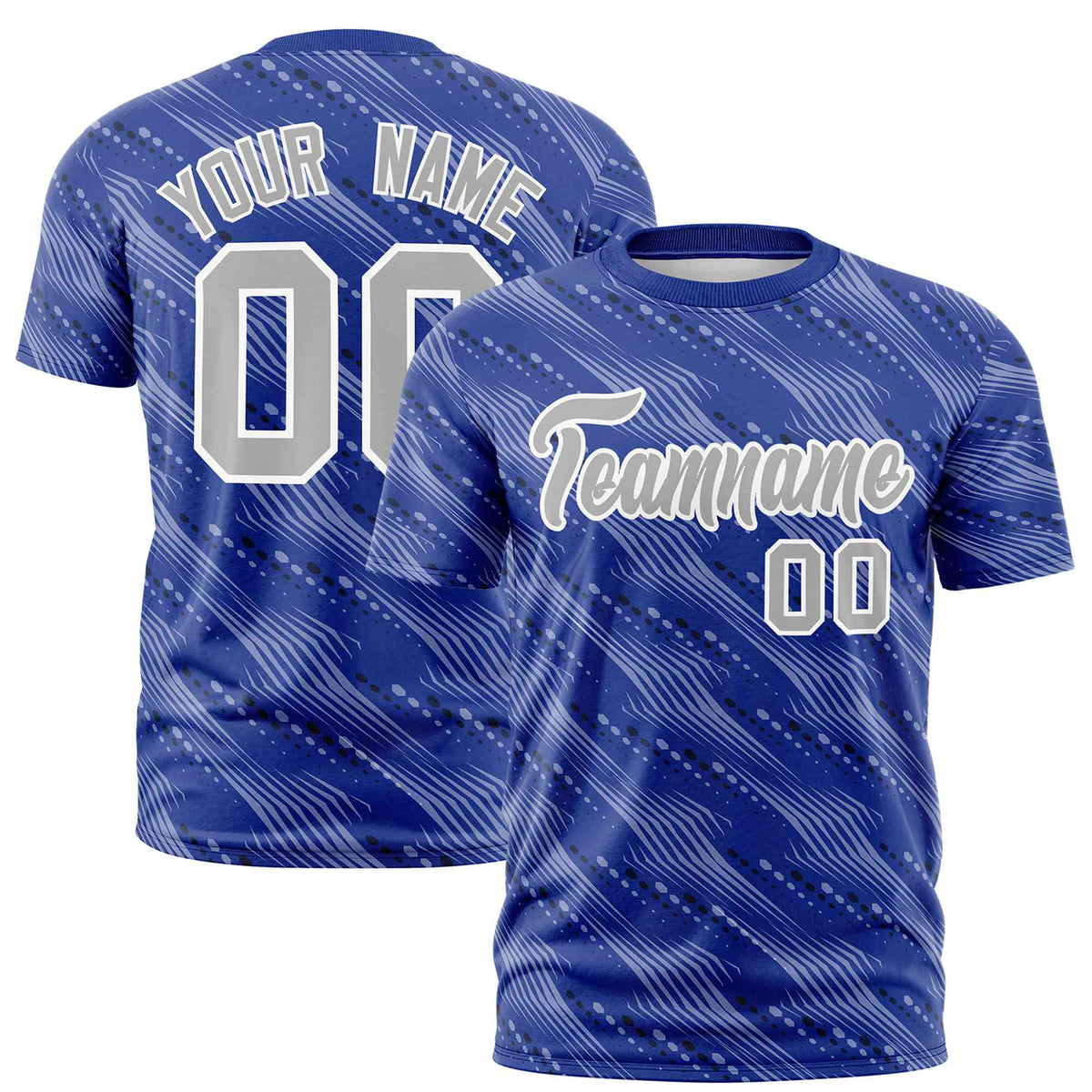 Custom Royal Blue Gray Personalized Dotted Line Graffiti Pattern Performance T-Shirt
