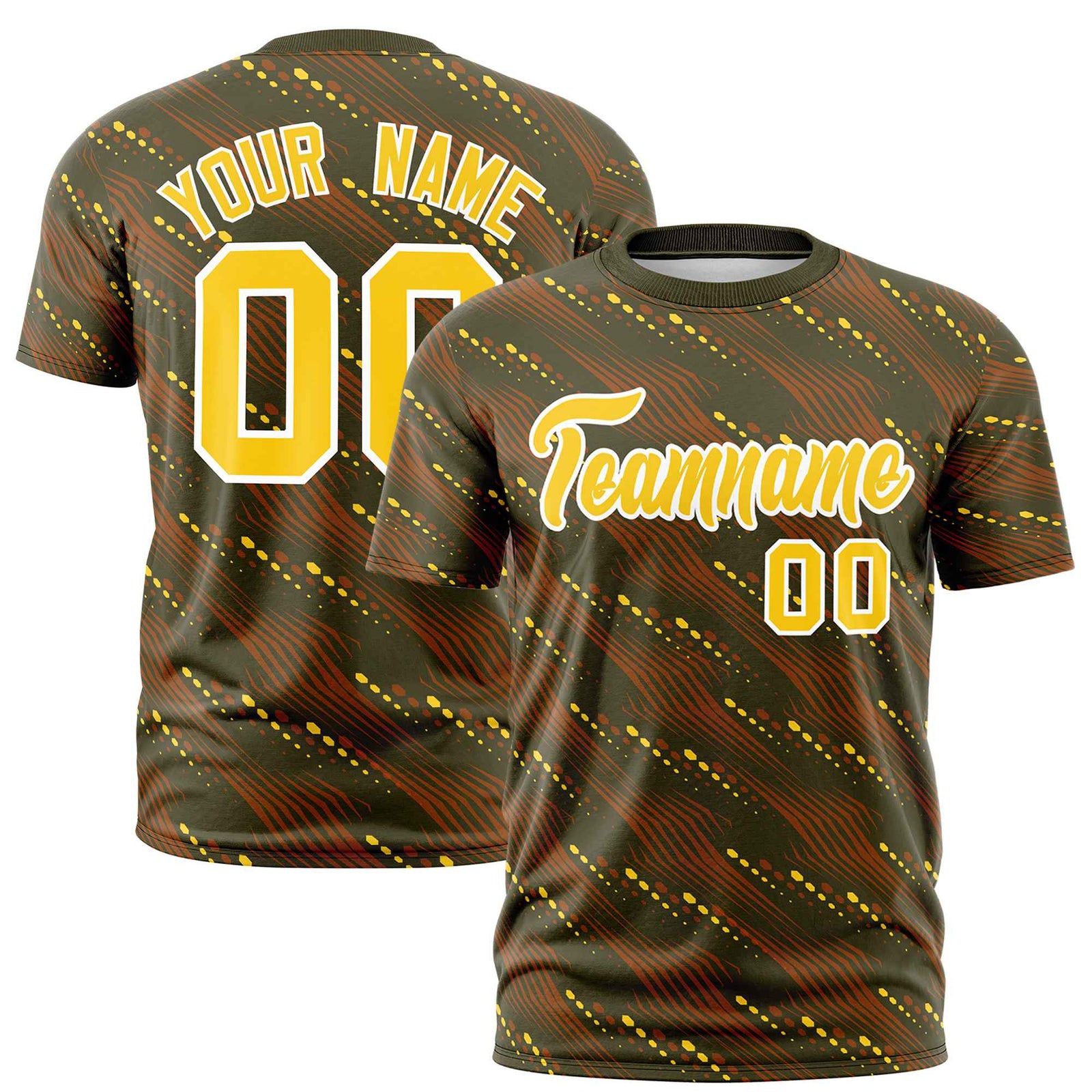 Custom Olive Orange Personalized Dotted Line Graffiti Pattern Performance T-Shirt