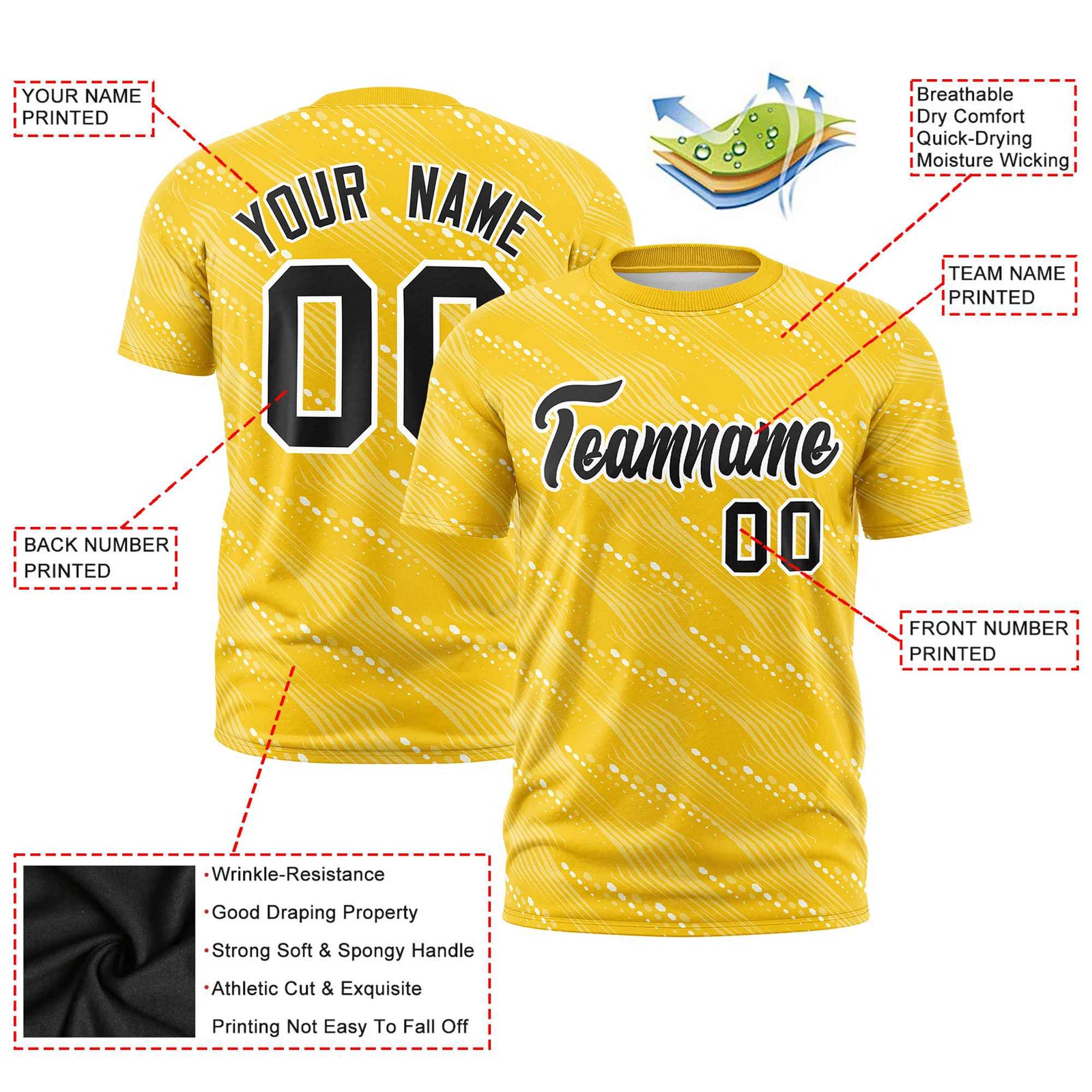 Custom Gold01 White Personalized Dotted Line Graffiti Pattern Performance T-Shirt