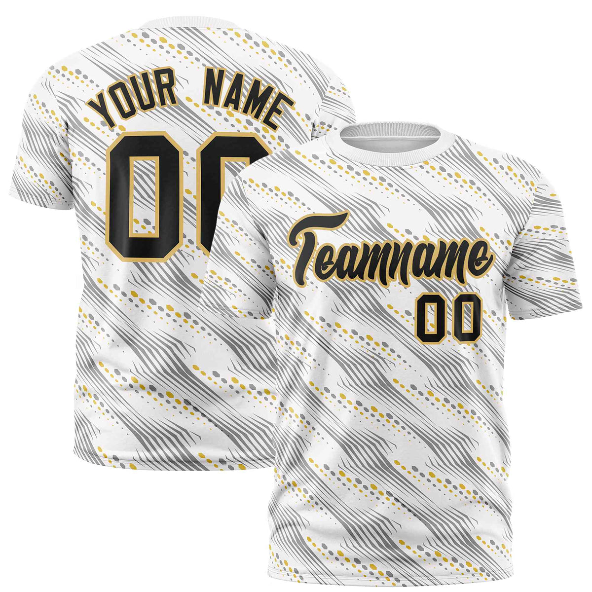 Custom White Black-Old Gold Personalized Dotted Line Graffiti Pattern Performance T-Shirt