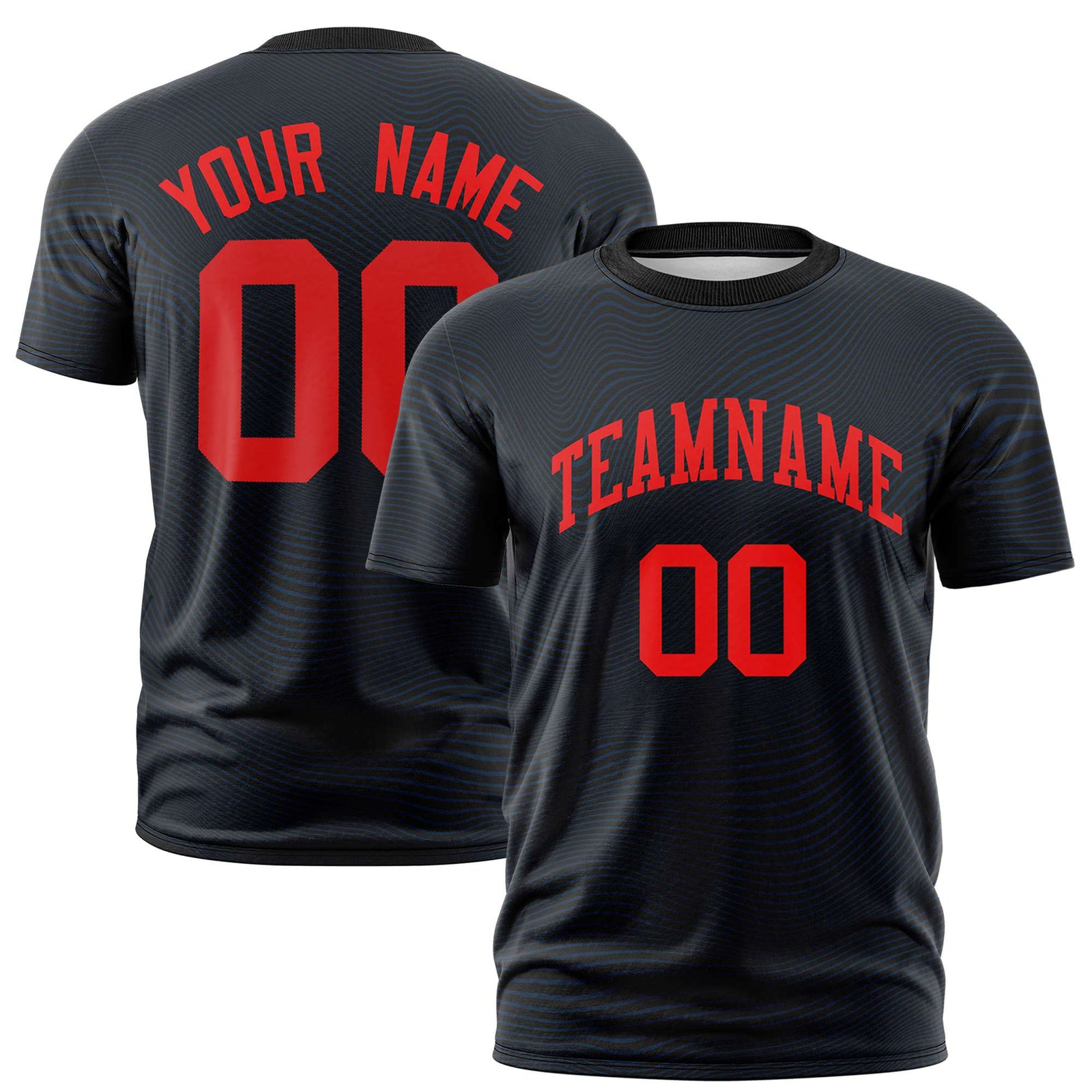 Custom Black Red Personalized High Wire Pattern Performance T-Shirt