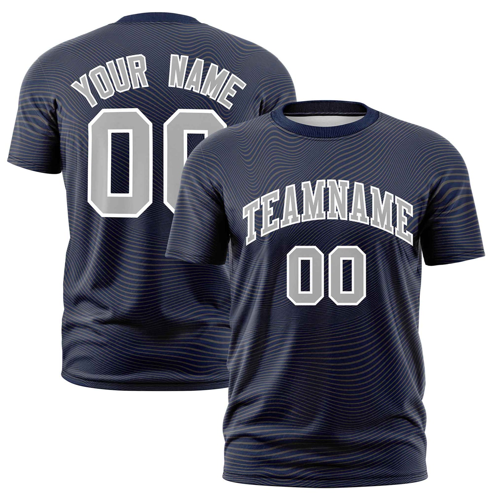 Custom Navy Gray Personalized High Wire Pattern Performance T-Shirt
