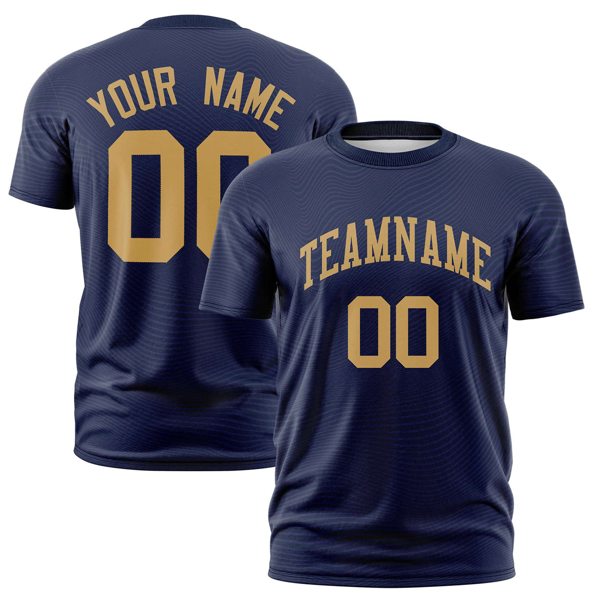 Custom Navy Old Gold Personalized High Wire Pattern Performance T-Shirt