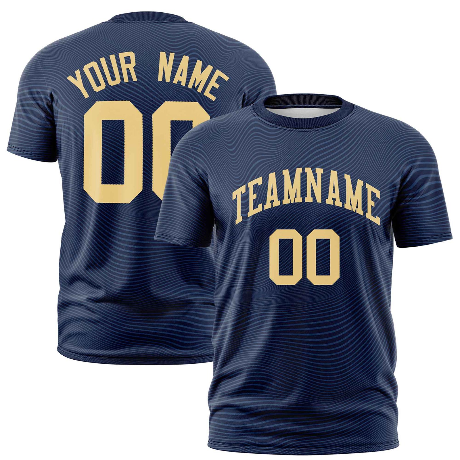 Custom Navy Old Gold Personalized High Wire Pattern Performance T-Shirt