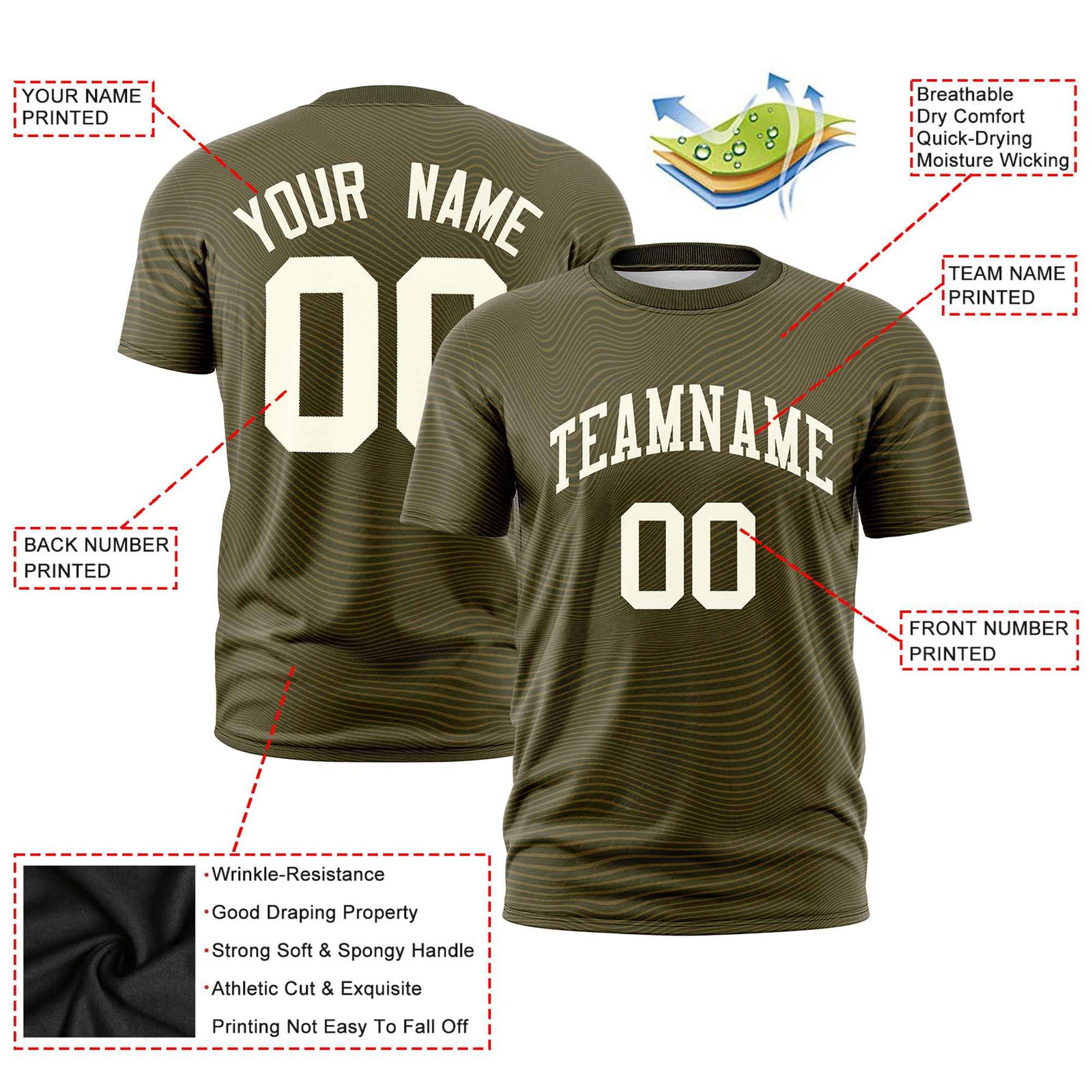 Custom Olive Cream Personalized High Wire Pattern Performance T-Shirt