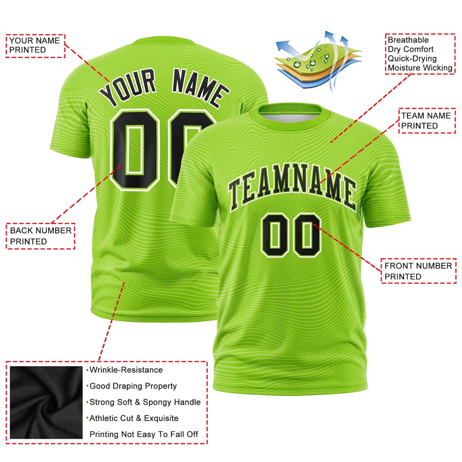 Custom Neon Green Black Personalized High Wire Pattern Performance T-Shirt