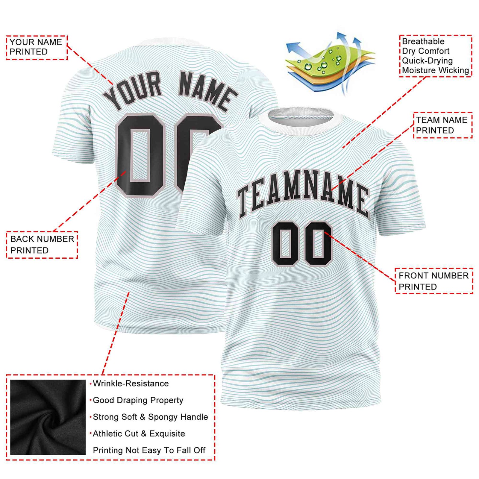 Custom White Black Personalized High Wire Pattern Performance T-Shirt