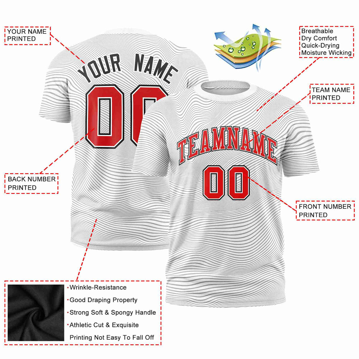 Custom White Red Personalized High Wire Pattern Performance T-Shirt