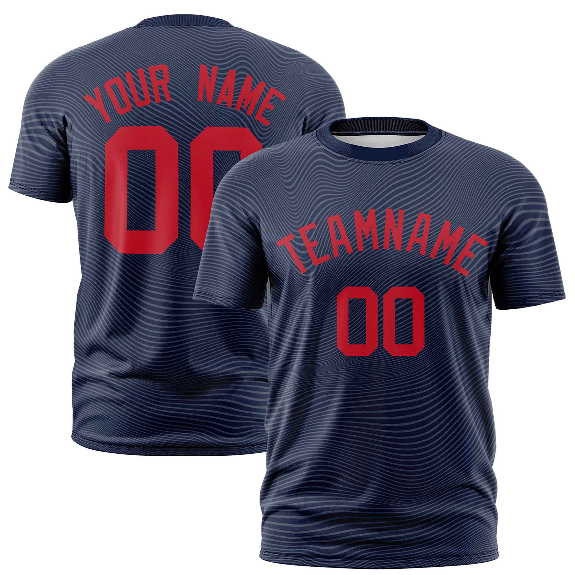 Custom Navy Red Personalized High Wire Pattern Performance T-Shirt