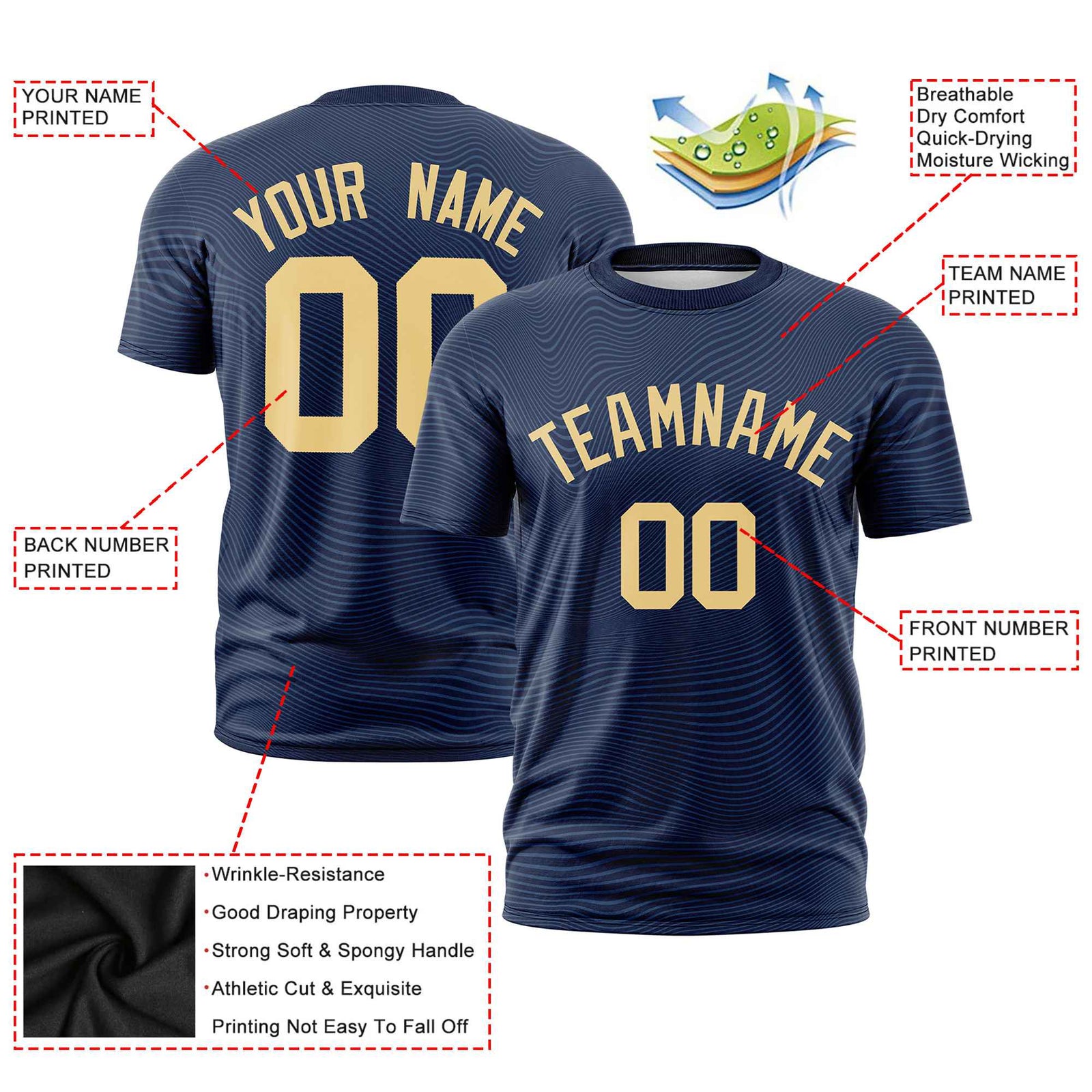 Custom Navy Old Gold Personalized High Wire Pattern Performance T-Shirt