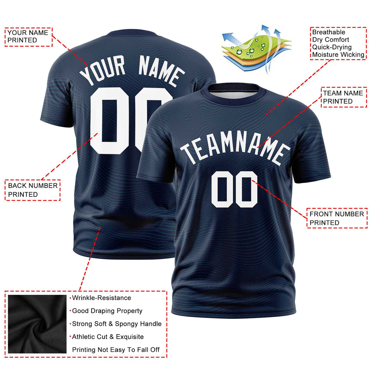 Custom Navy White Personalized High Wire Pattern Performance T-Shirt