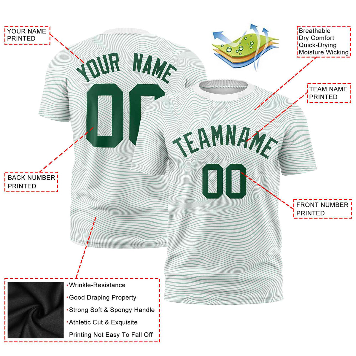 Custom White Green Personalized High Wire Pattern Performance T-Shirt