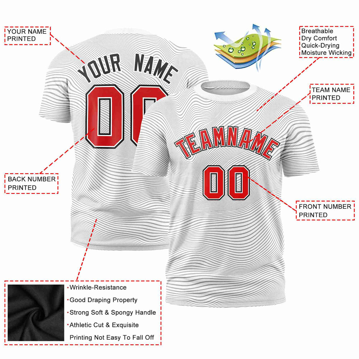 Custom White Red Personalized High Wire Pattern Performance T-Shirt