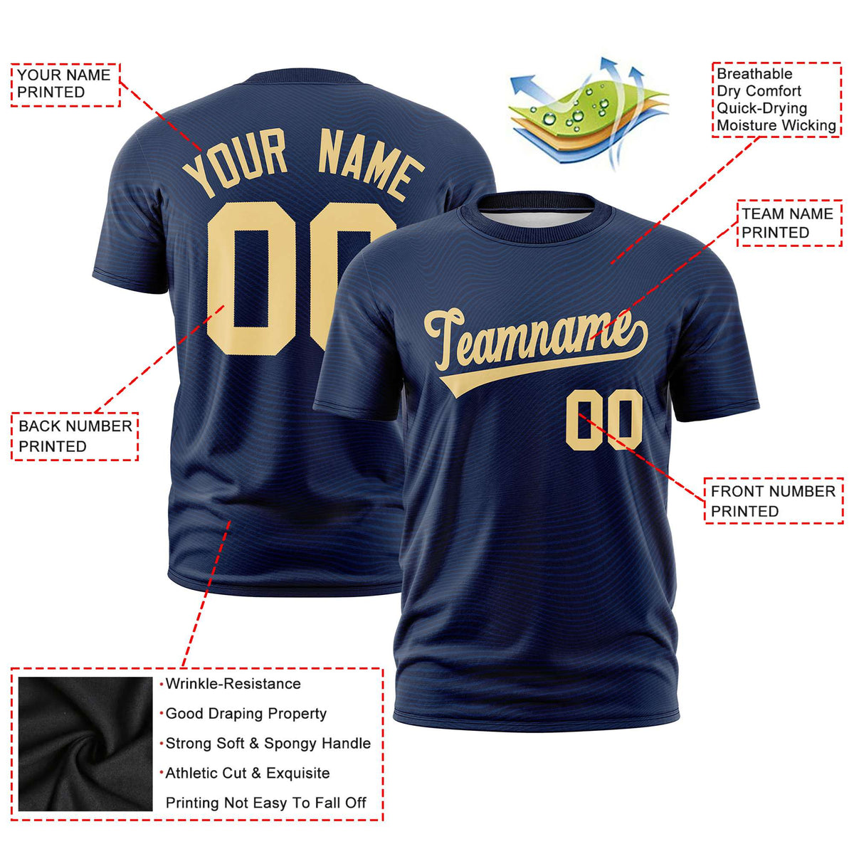 Custom Navy Old Gold Personalized High Wire Pattern Performance T-Shirt