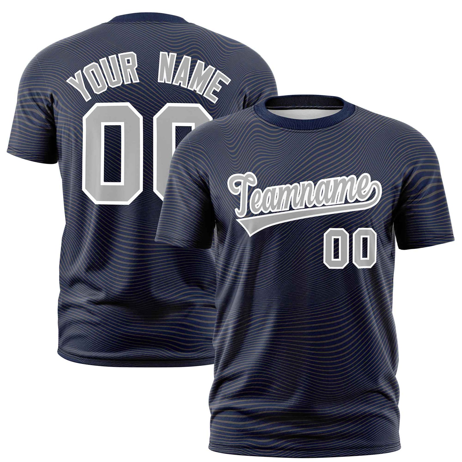 Custom Navy Gray Personalized High Wire Pattern Performance T-Shirt