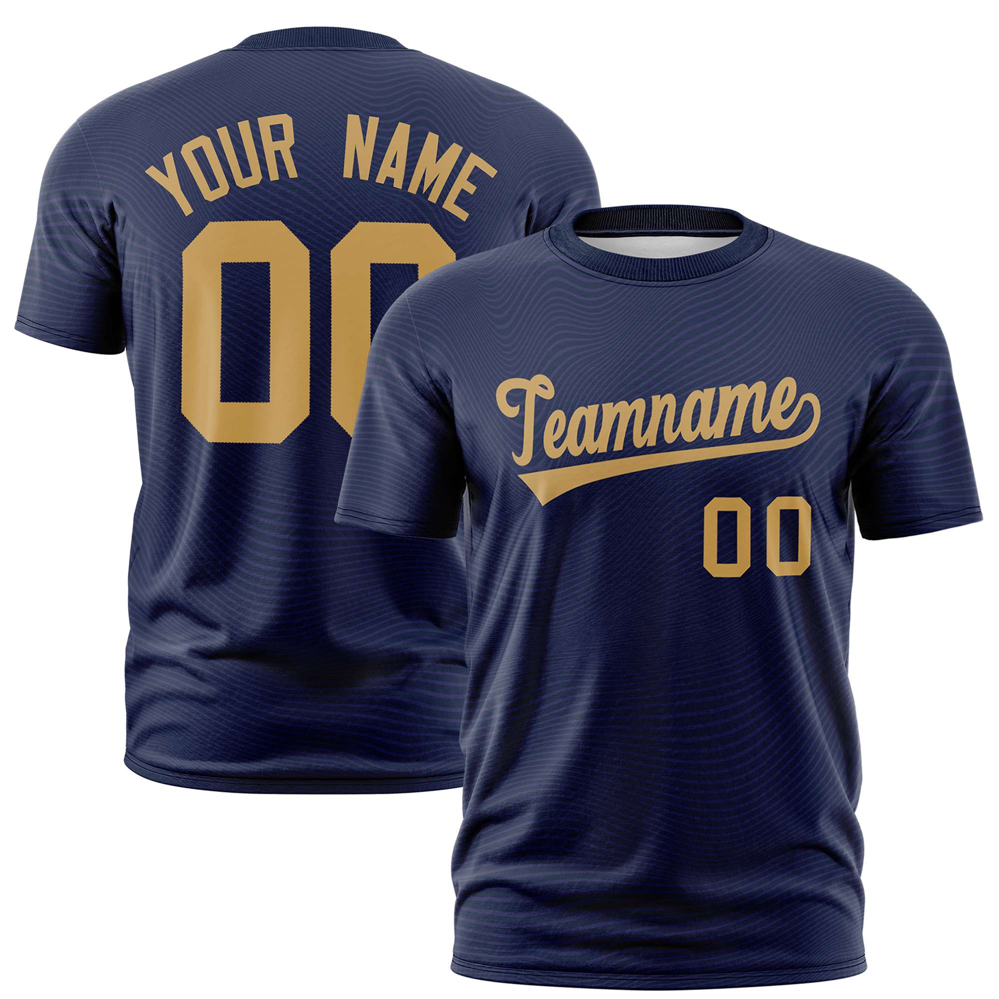 Custom Navy Old Gold Personalized High Wire Pattern Performance T-Shirt