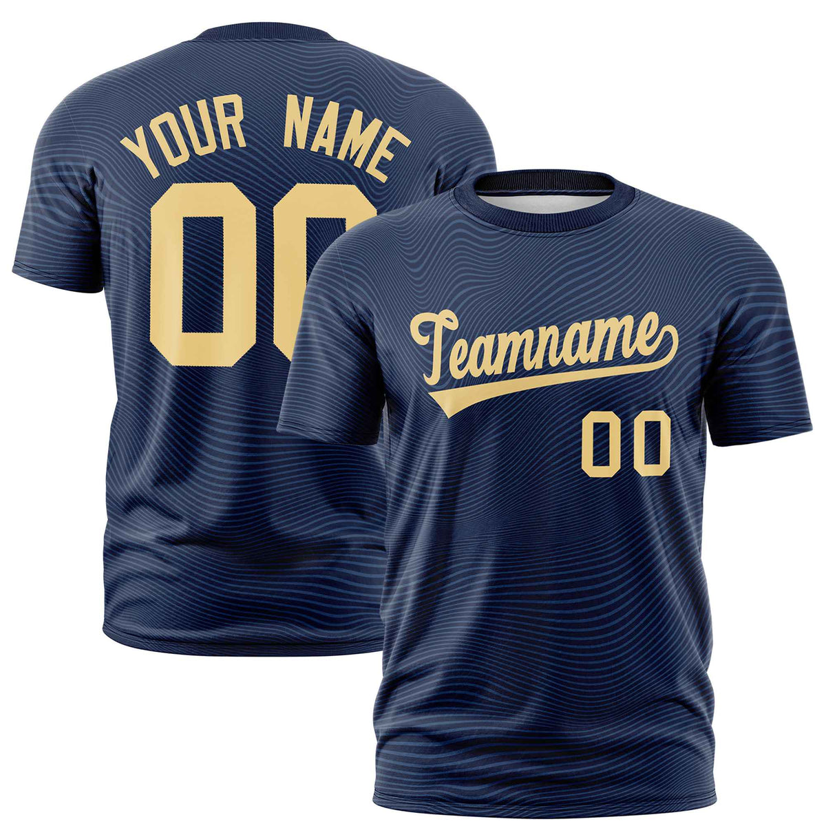 Custom Navy Old Gold Personalized High Wire Pattern Performance T-Shirt