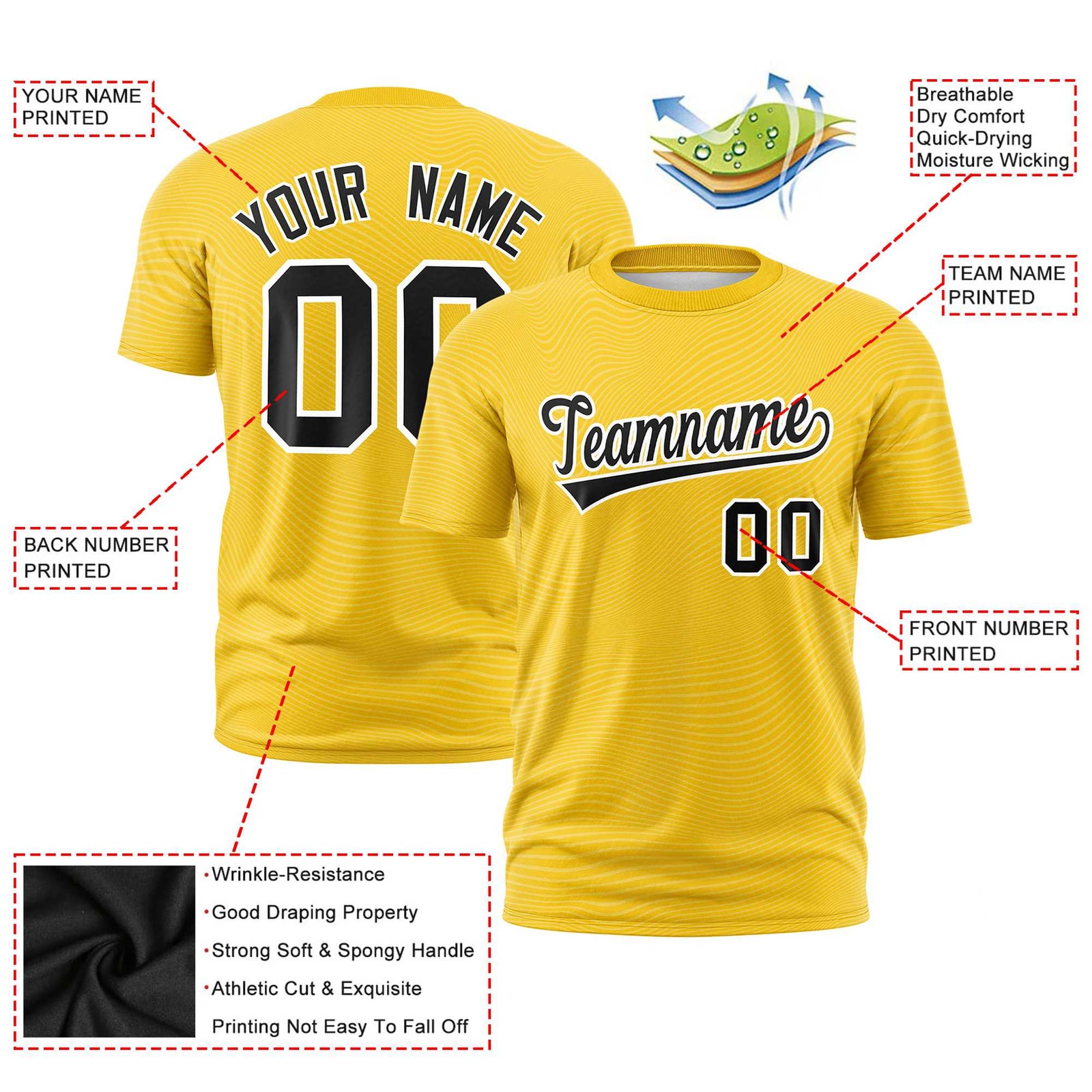 Custom Gold01 Black Personalized High Wire Pattern Performance T-Shirt