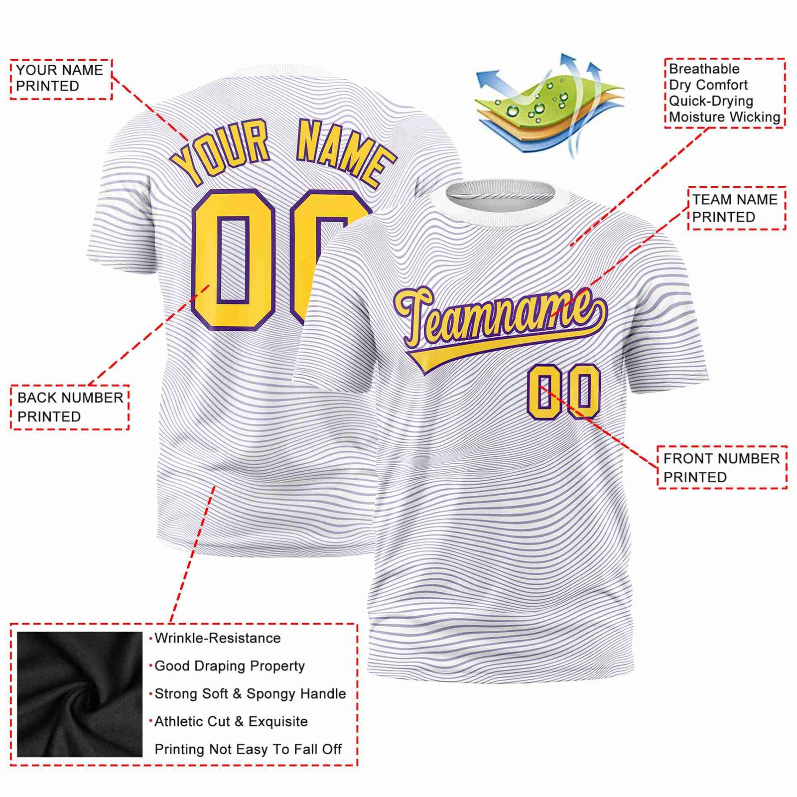 Custom White Gold01 Personalized High Wire Pattern Performance T-Shirt