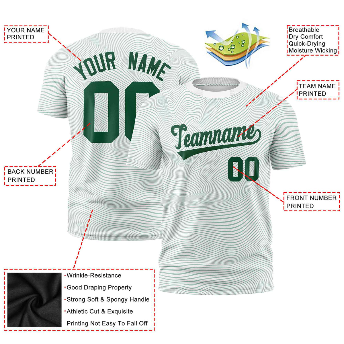 Custom White Green Personalized High Wire Pattern Performance T-Shirt