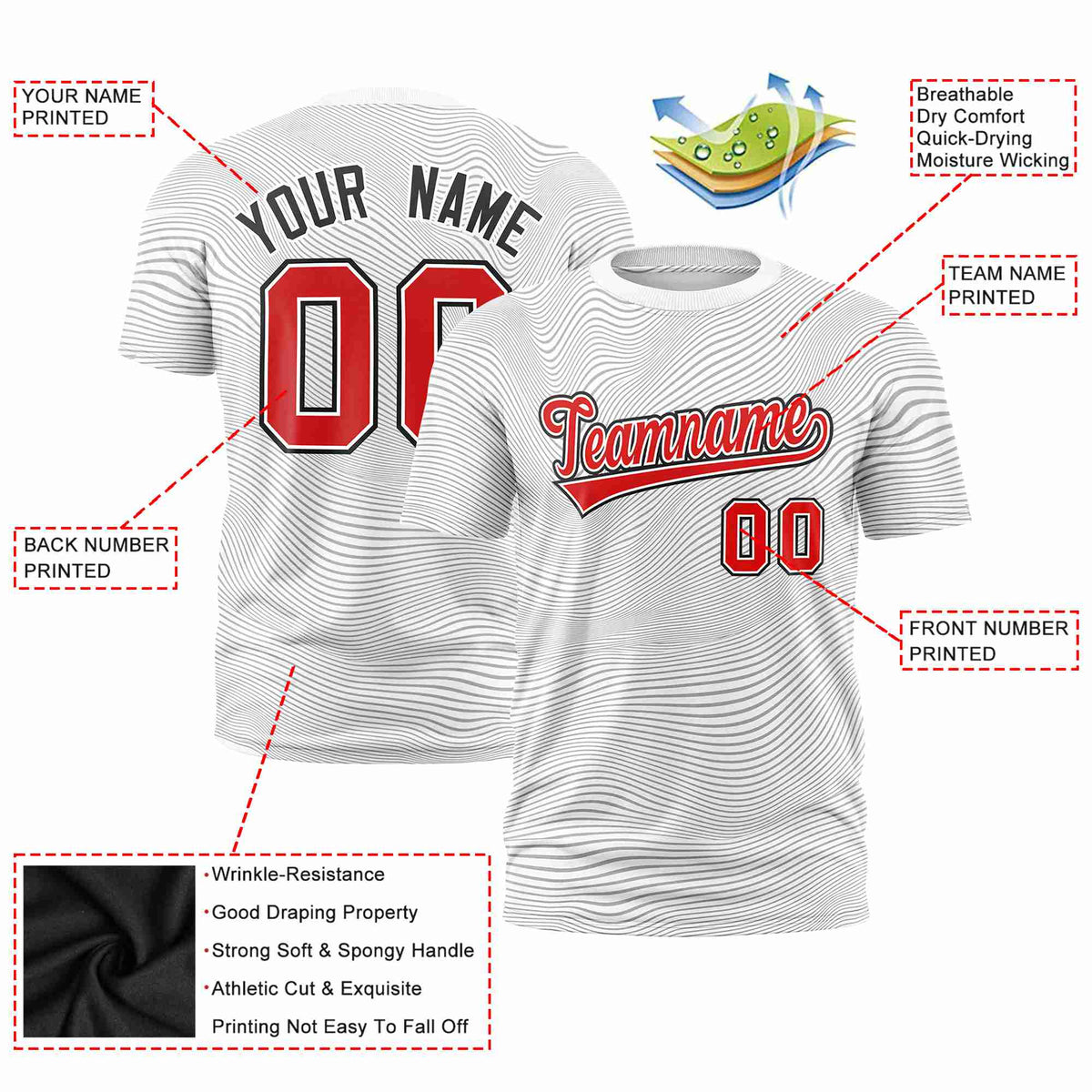 Custom White Red Personalized High Wire Pattern Performance T-Shirt