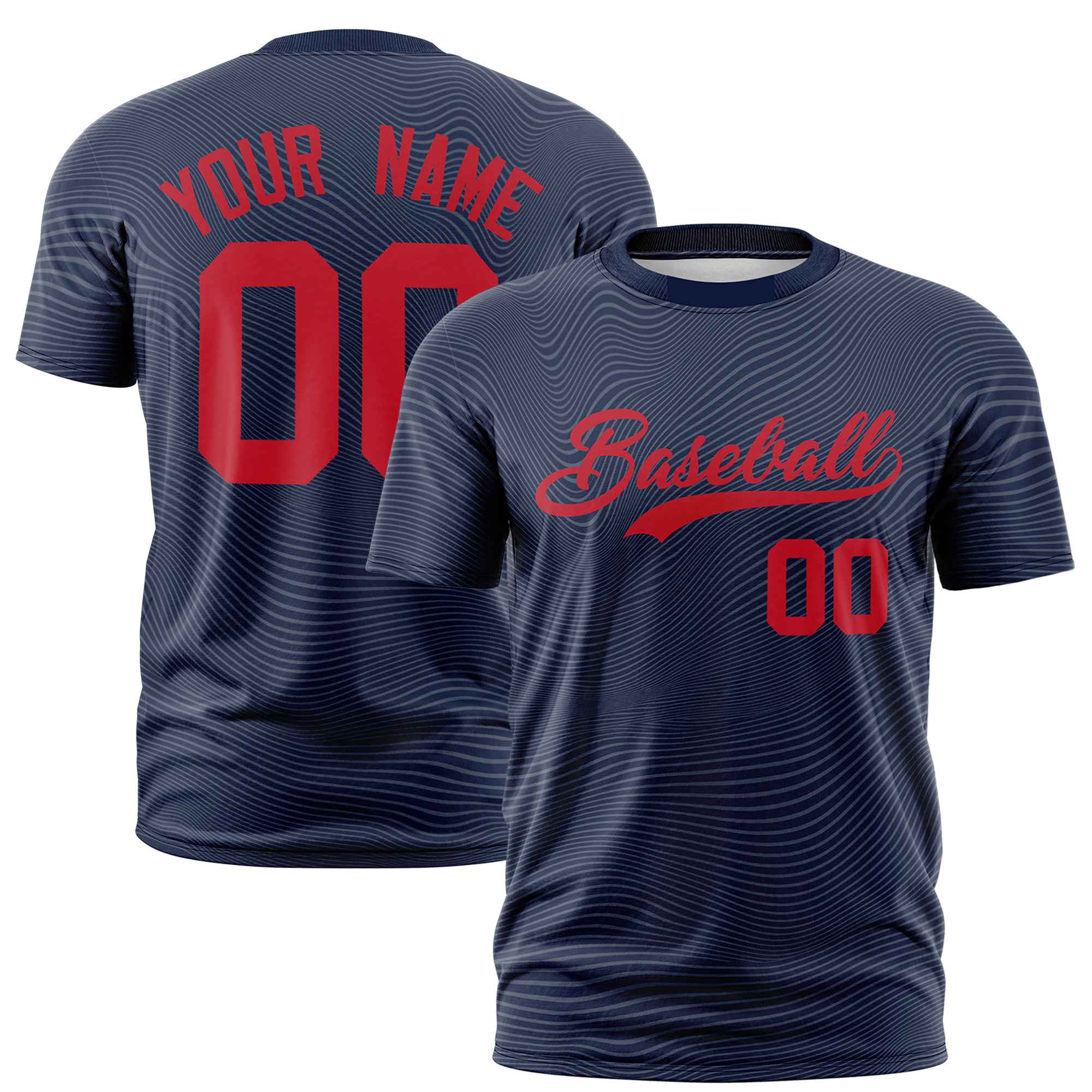 Custom Navy Red Personalized High Wire Pattern Performance T-Shirt