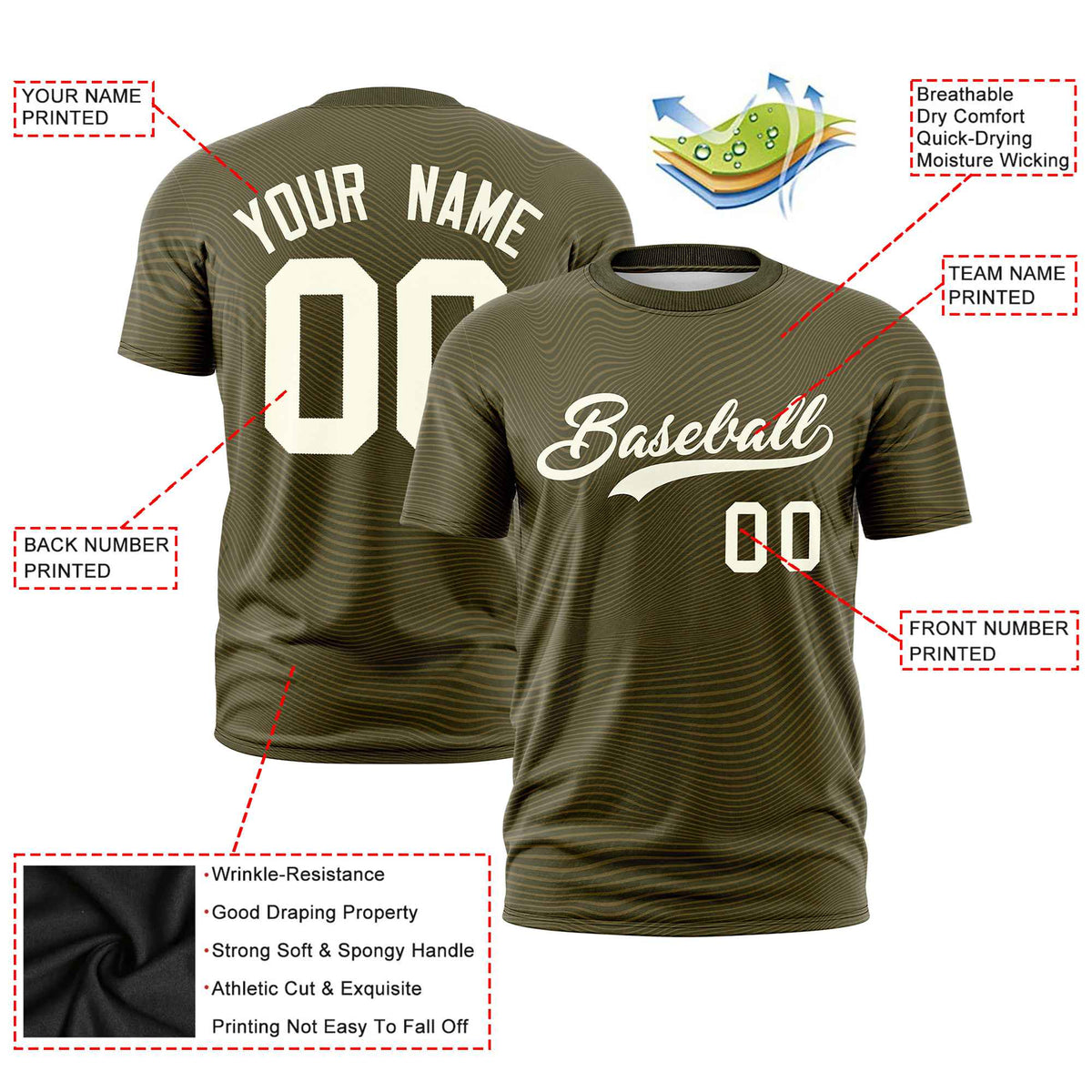 Custom Olive Cream Personalized High Wire Pattern Performance T-Shirt