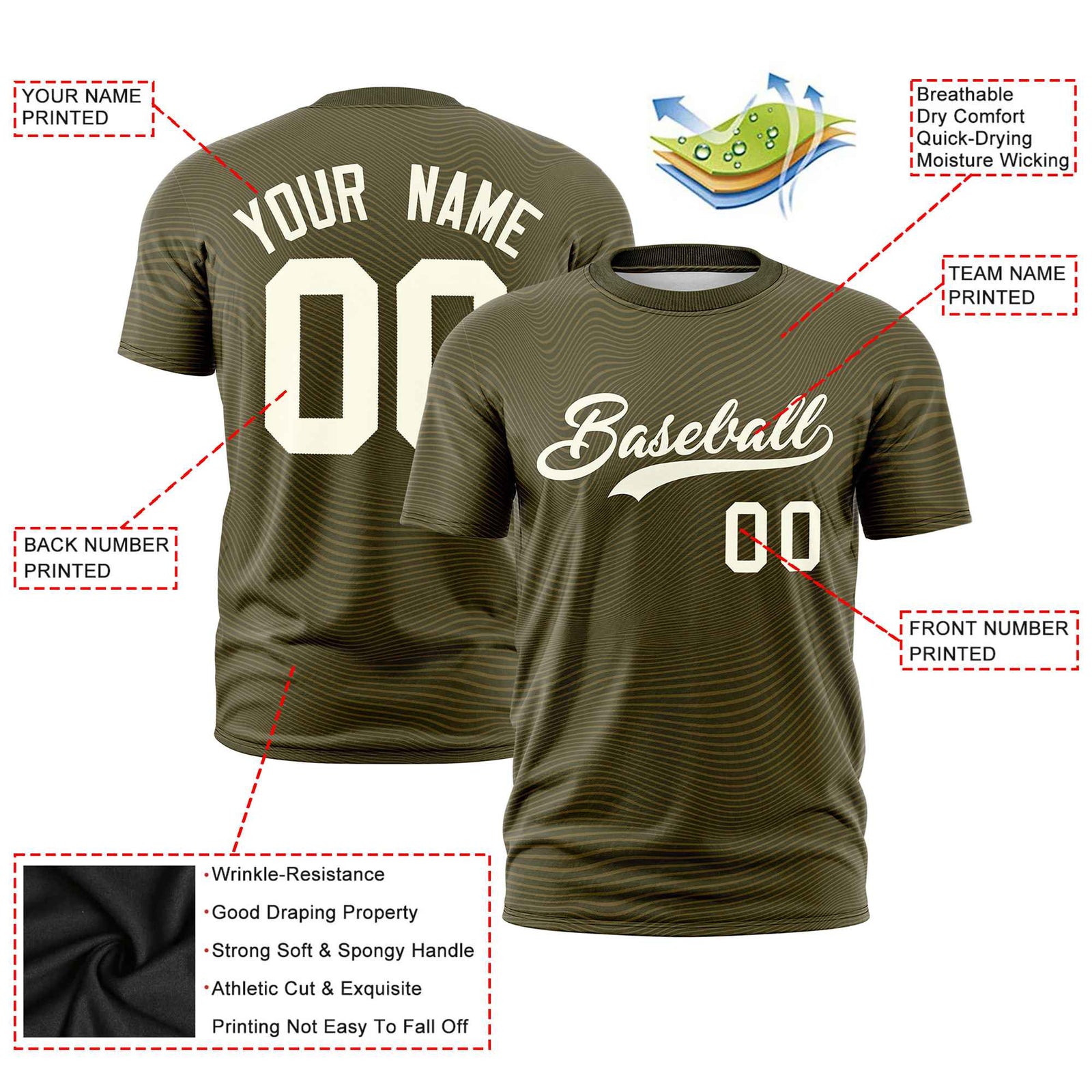 Custom Olive Cream Personalized High Wire Pattern Performance T-Shirt