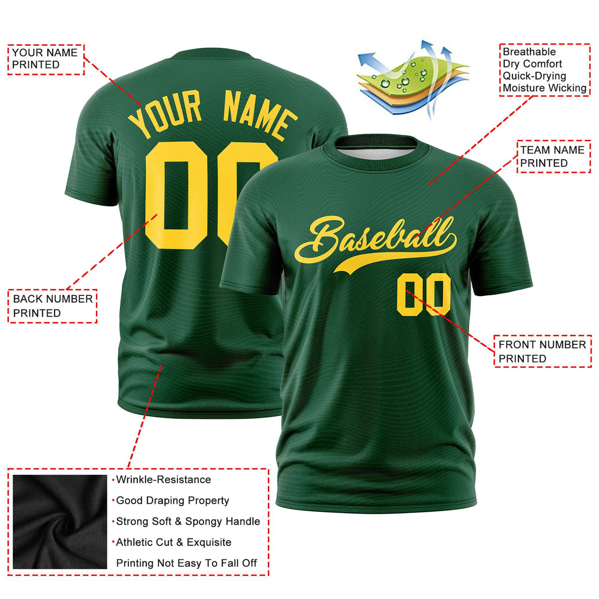 Custom Kelly Green Gold01 Personalized High Wire Pattern Performance T-Shirt