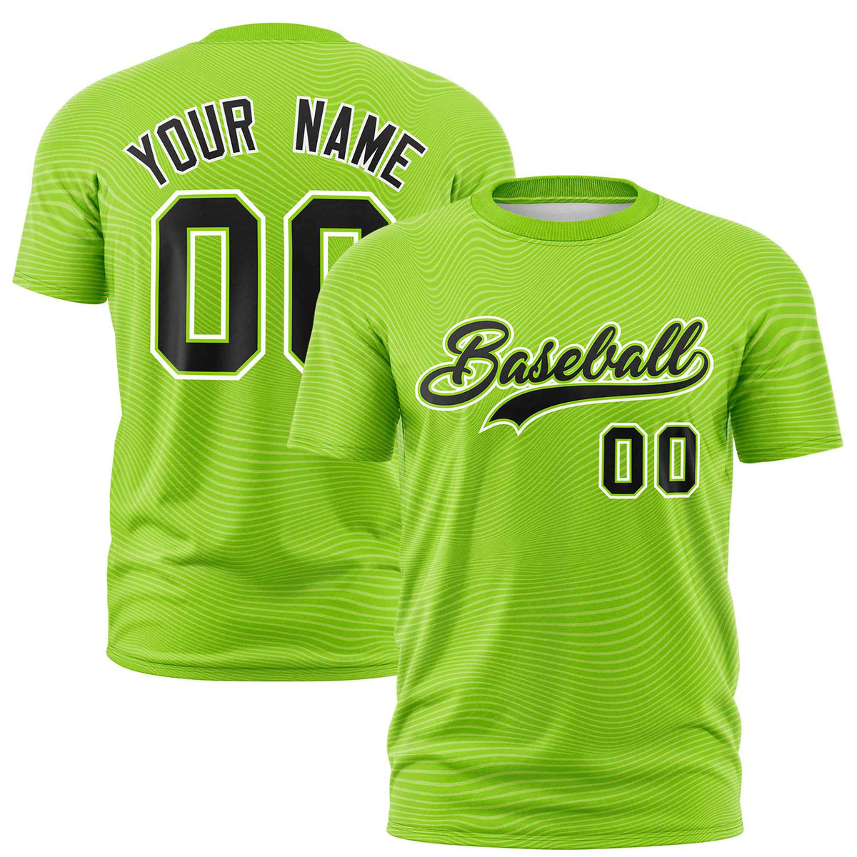 Custom Neon Green Black Personalized High Wire Pattern Performance T-Shirt