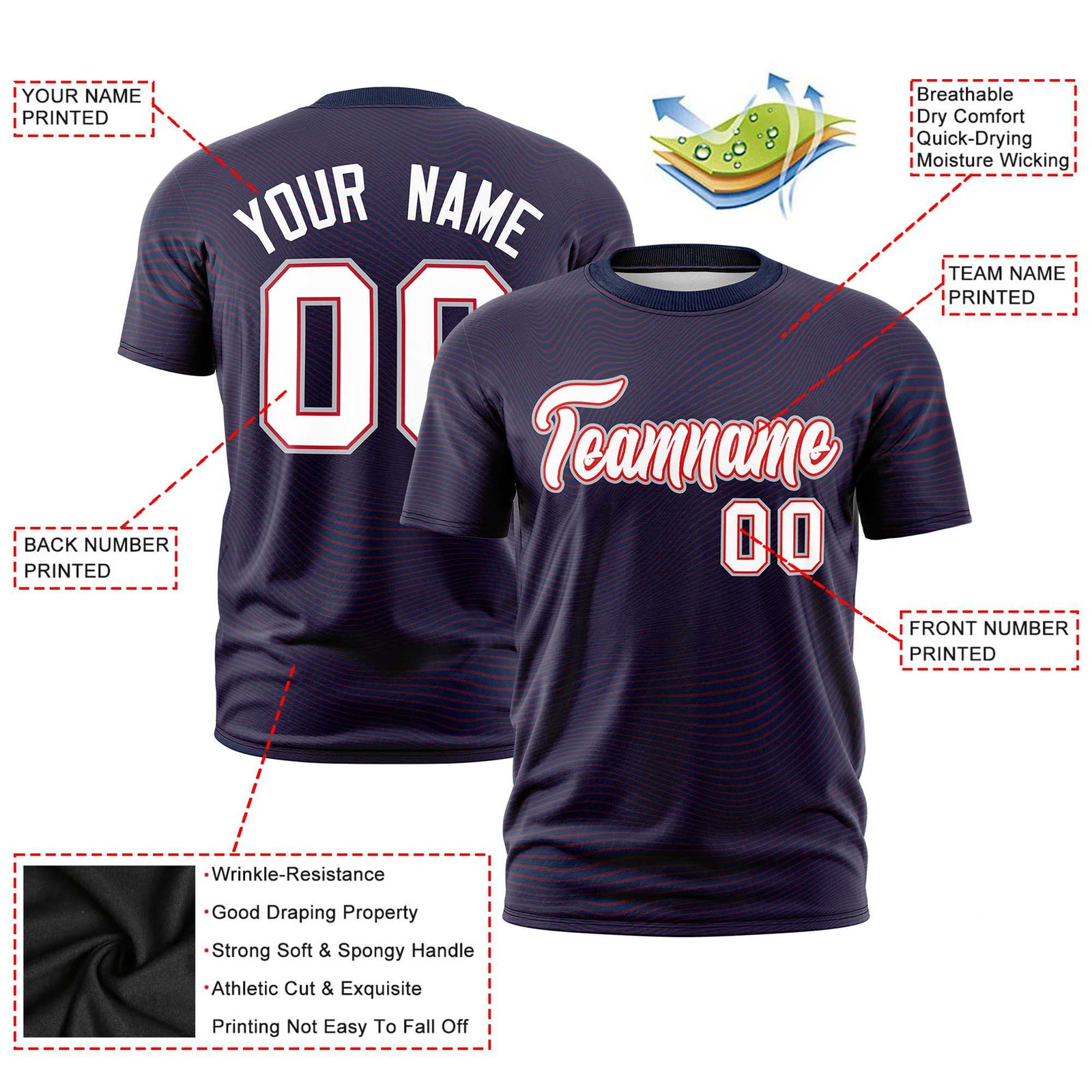 Custom Navy White Personalized High Wire Pattern Performance T-Shirt
