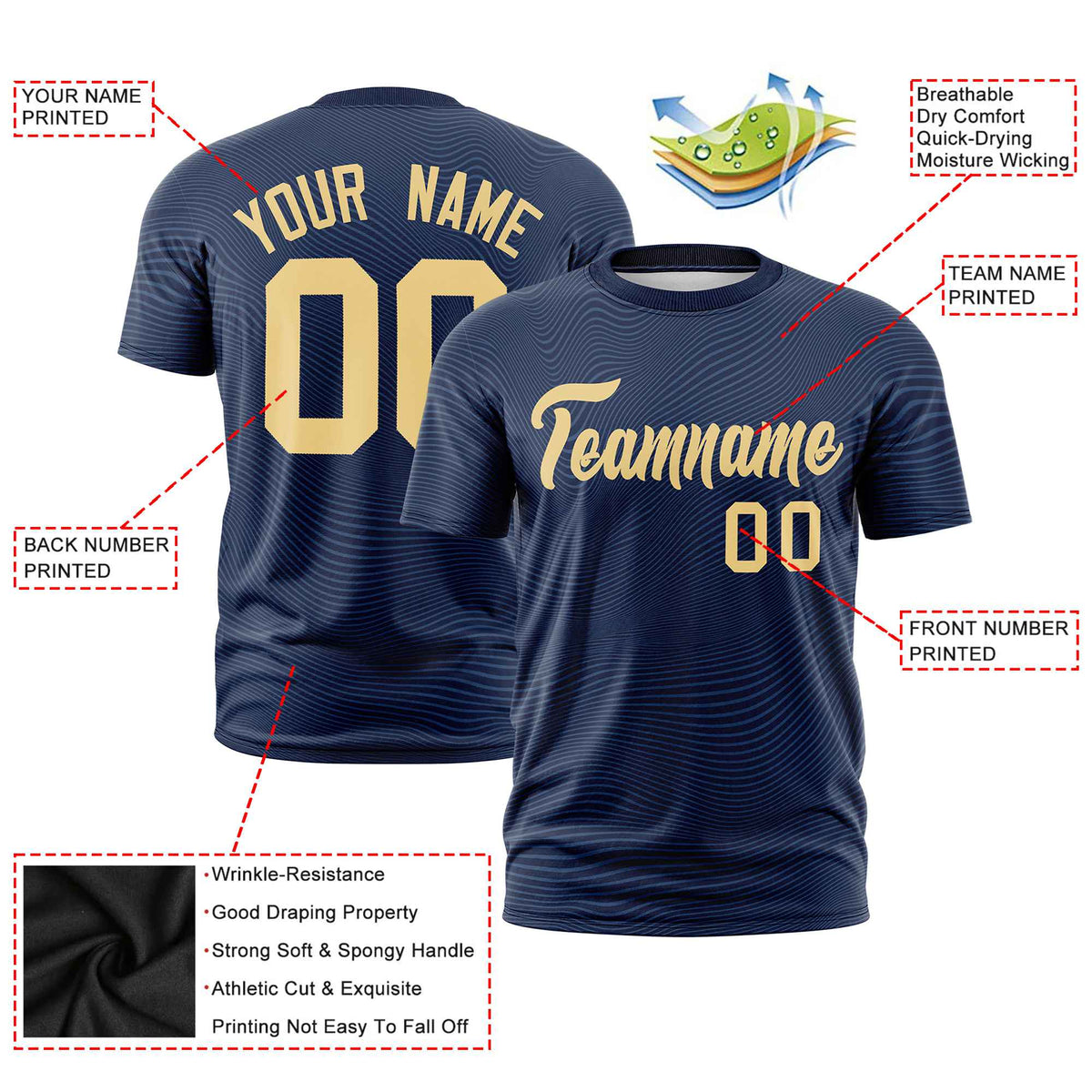Custom Navy Old Gold Personalized High Wire Pattern Performance T-Shirt