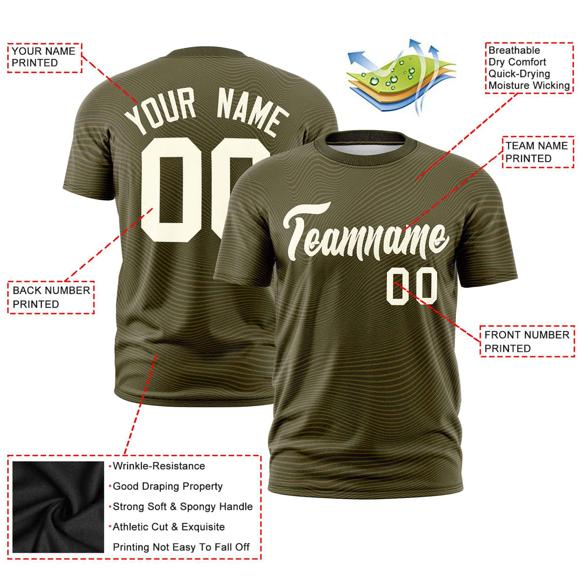 Custom Olive Cream Personalized High Wire Pattern Performance T-Shirt