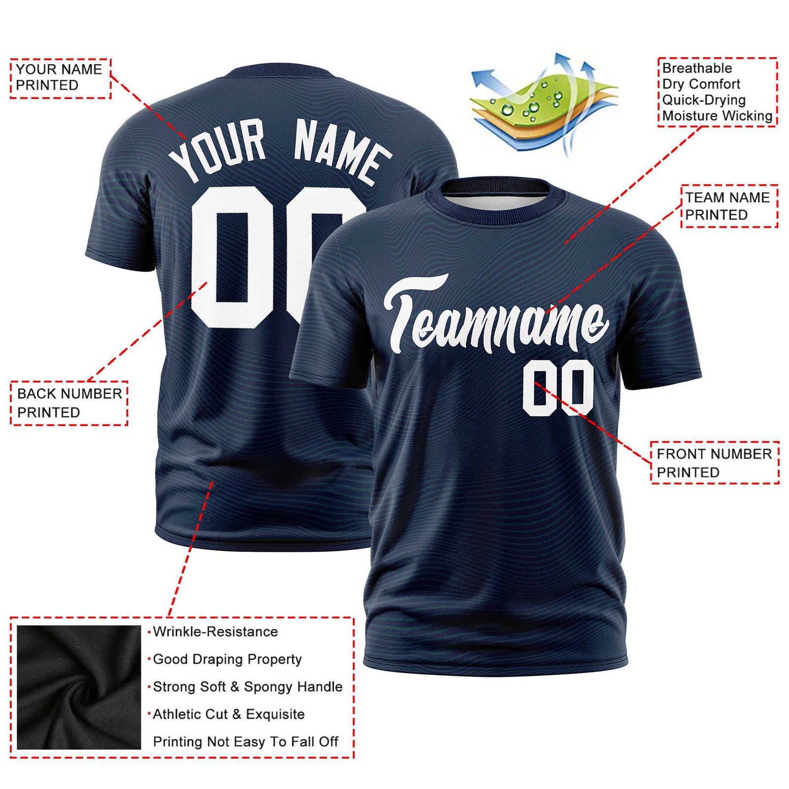 Custom Navy White Personalized High Wire Pattern Performance T-Shirt