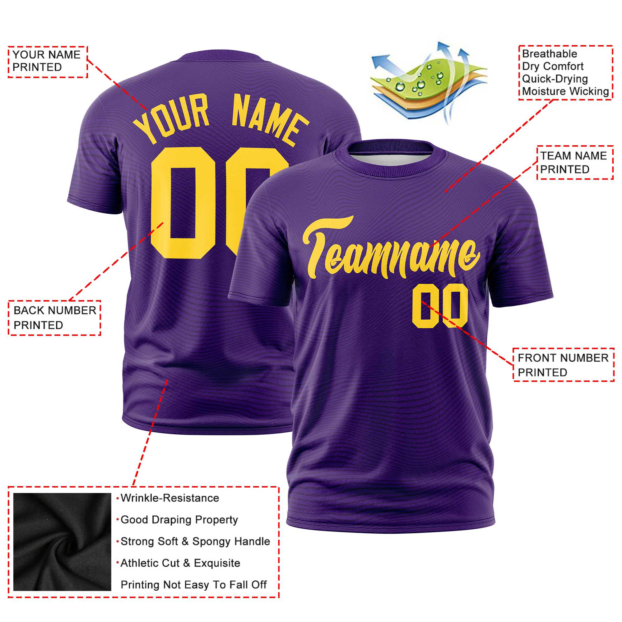 Custom Purple Gold01 Personalized High Wire Pattern Performance T-Shirt