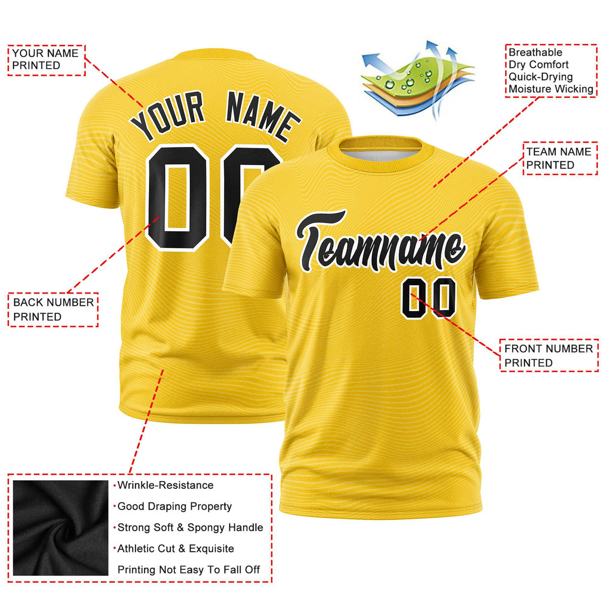 Custom Gold01 Black Personalized High Wire Pattern Performance T-Shirt