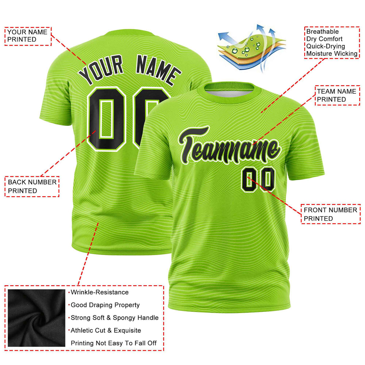 Custom Neon Green Black Personalized High Wire Pattern Performance T-Shirt