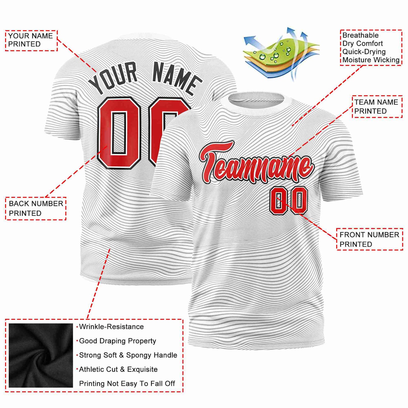 Custom White Red Personalized High Wire Pattern Performance T-Shirt