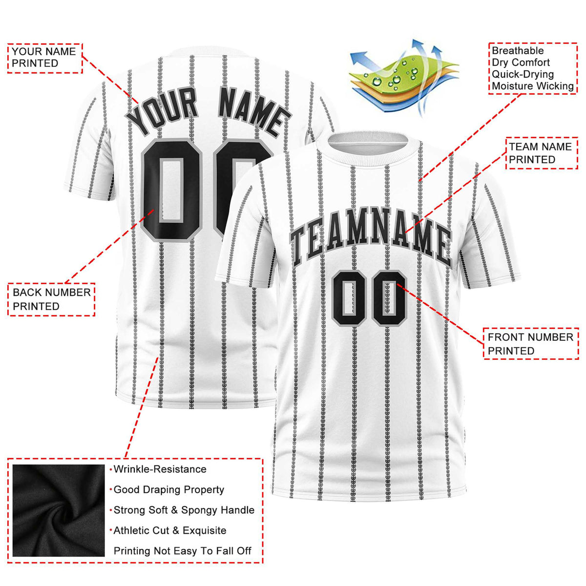 Custom White Black Personalized Vertical Stripe Pattern Performance T-Shirt