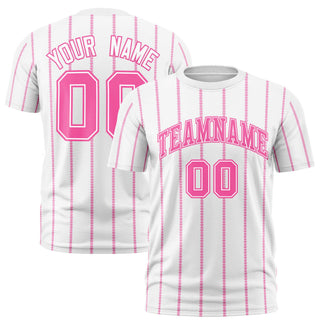 Custom White Pink Personalized Vertical Stripe Pattern Performance T-Shirt - Style 1