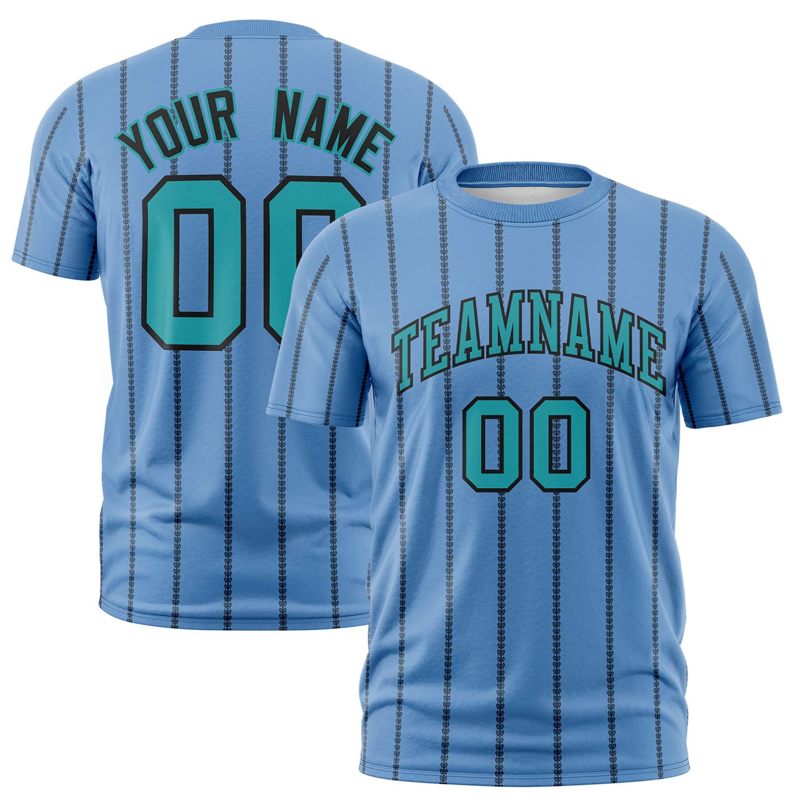 Custom Powder Blue Black Personalized Vertical Stripe Pattern Performance T-Shirt