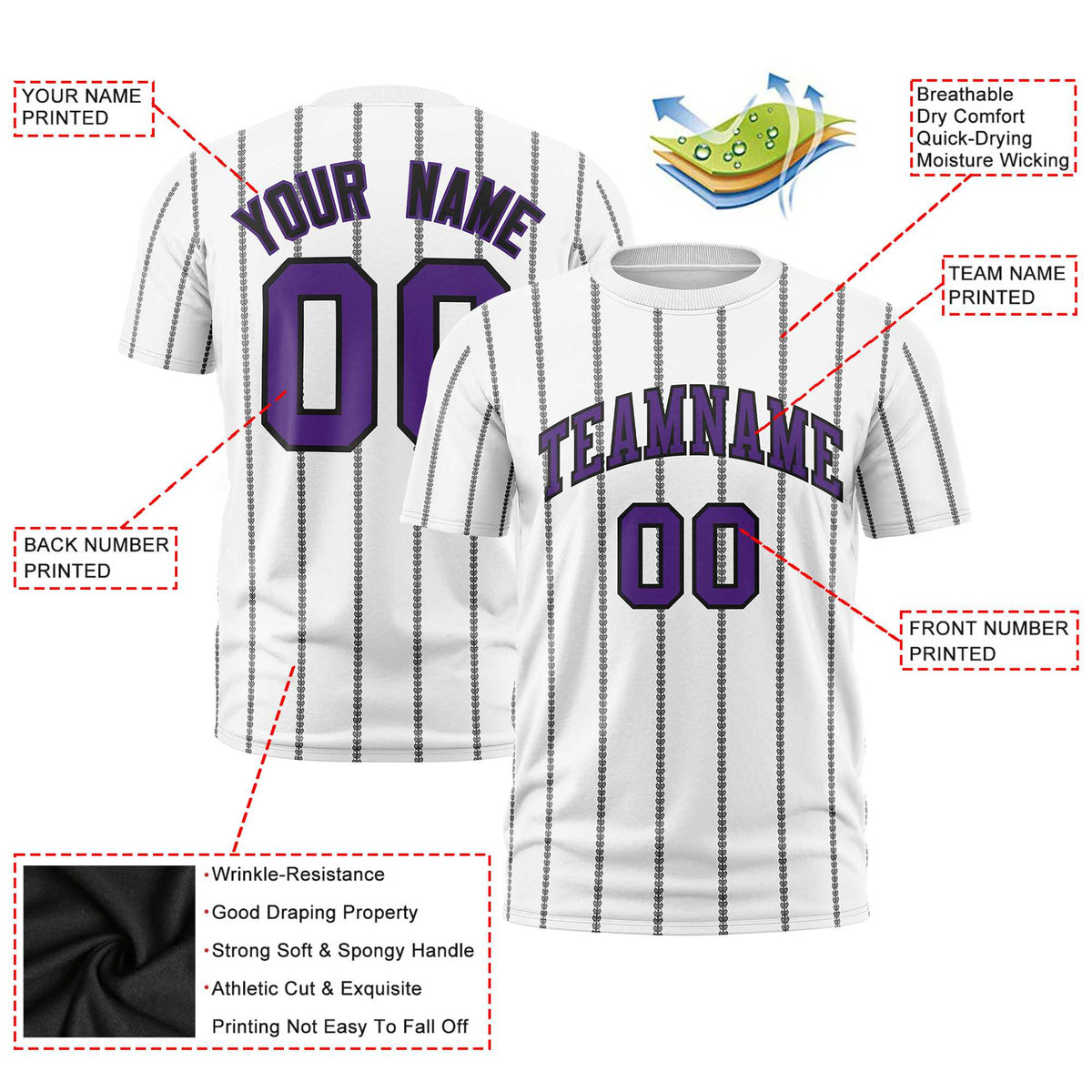 Custom White Black Personalized Vertical Stripe Pattern Performance T-Shirt