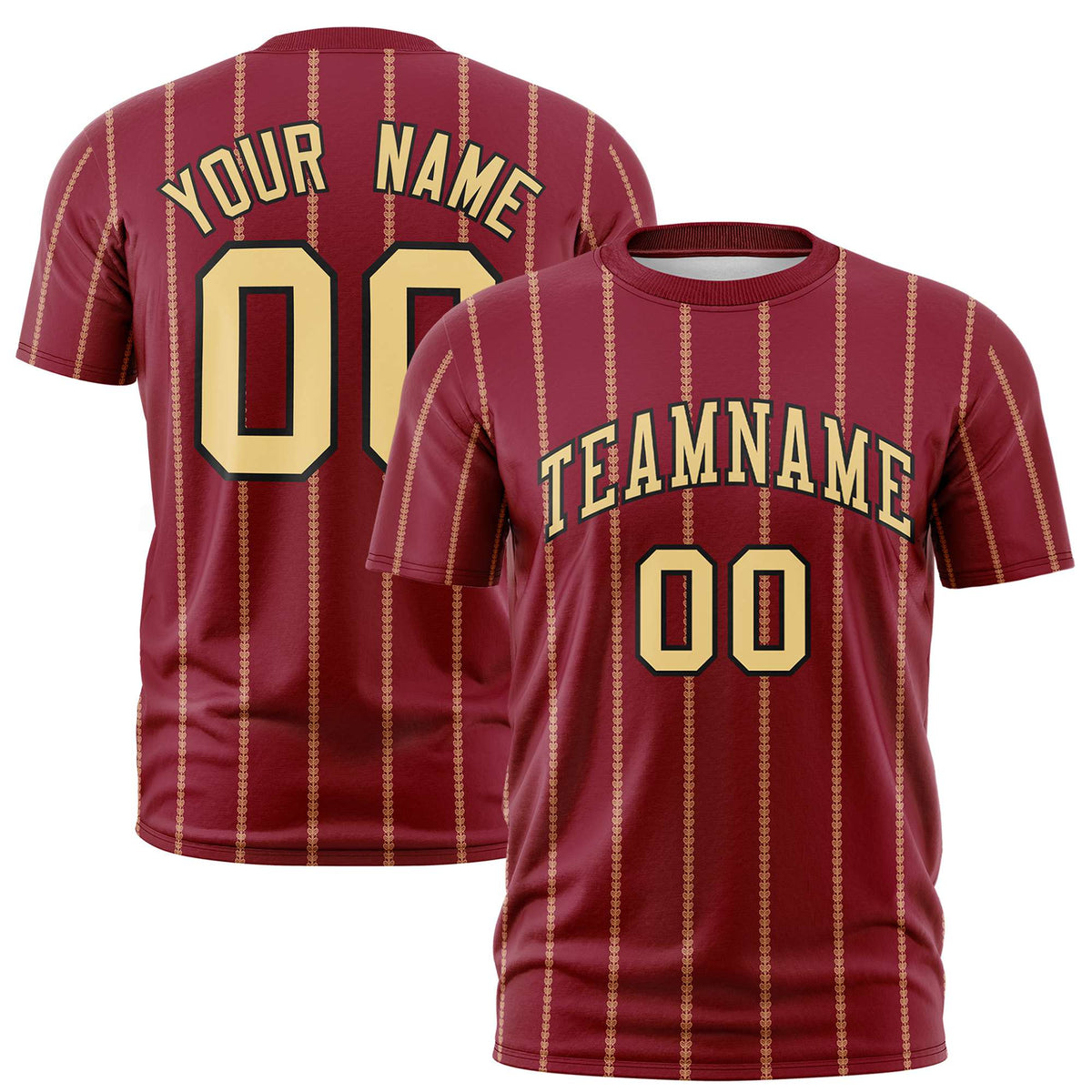 Custom Crimson Old Gold Personalized Vertical Stripe Pattern Performance T-Shirt