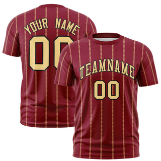 Camiseta deportiva personalizada con estampado de rayas verticales en oro viejo carmesí - Estilo 1