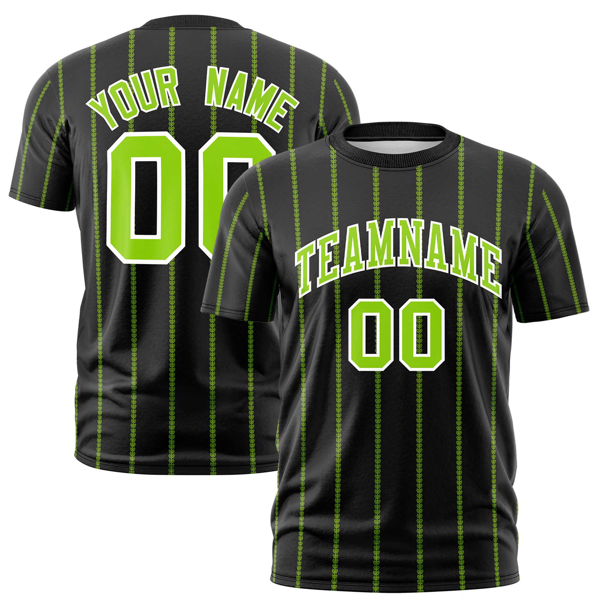 Custom Black Neon Green Personalized Vertical Stripe Pattern Performance T-Shirt