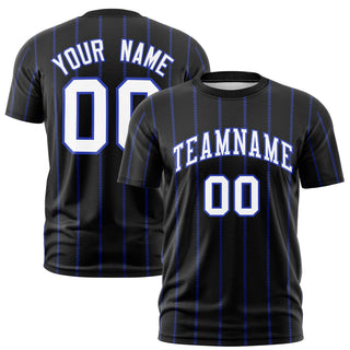 Camiseta deportiva personalizada con estampado de rayas verticales en azul rey y negro - Estilo 1