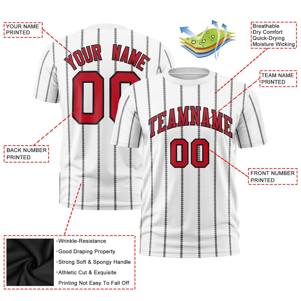 Custom White Black Personalized Vertical Stripe Pattern Performance T-Shirt