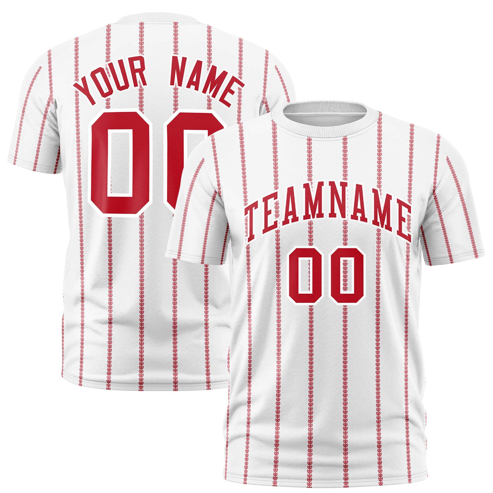 Custom White Red Personalized Vertical Stripe Pattern Performance T-Shirt