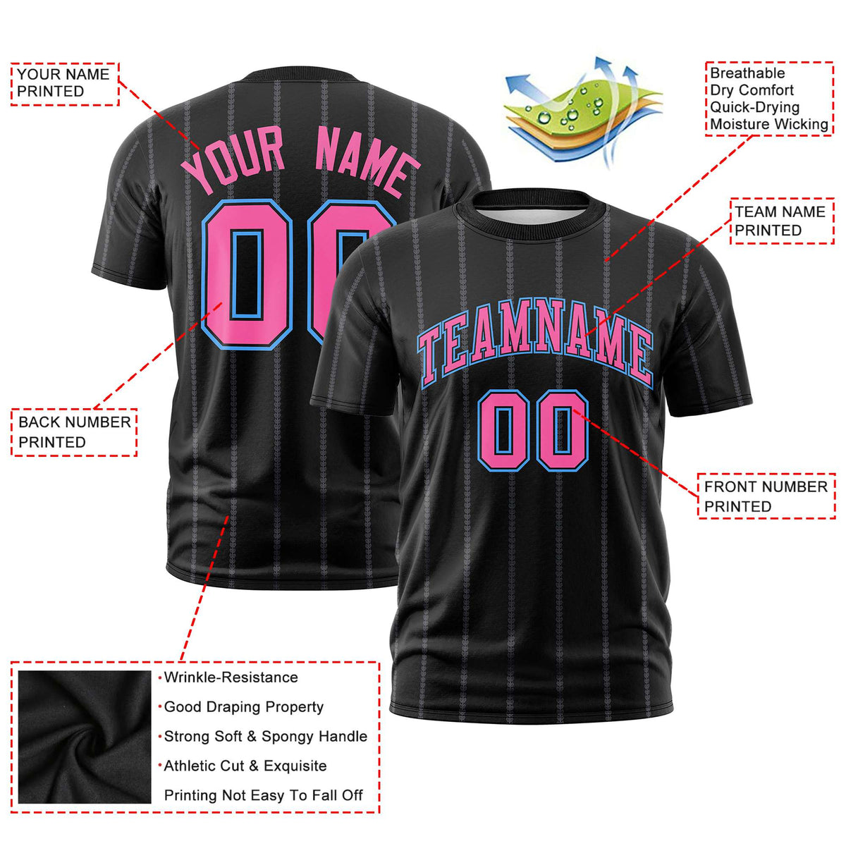 Custom Black Pink Personalized Vertical Stripe Pattern Performance T-Shirt