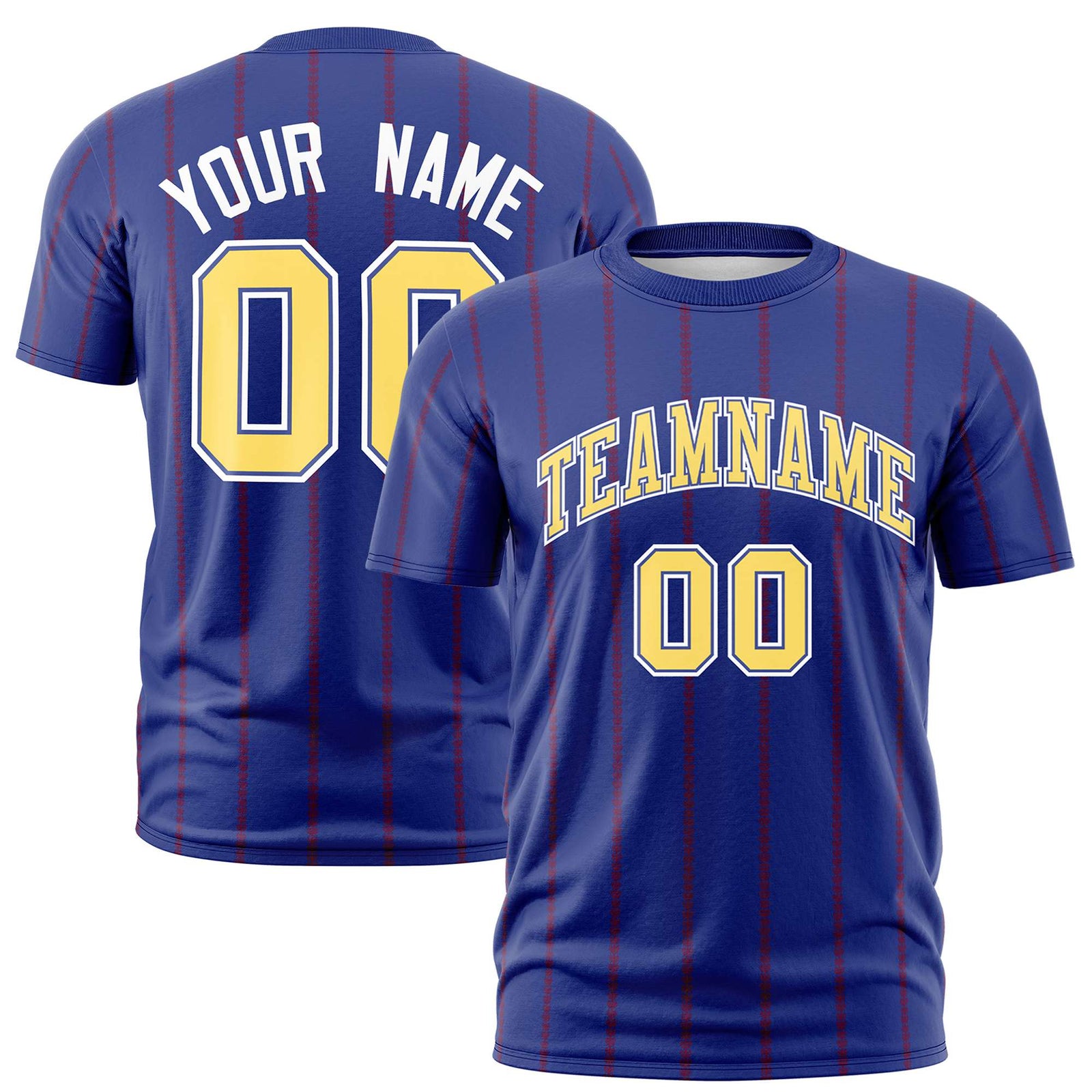 Custom Royal Blue Red Personalized Vertical Stripe Pattern Performance T-Shirt